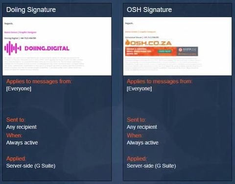 Exclaimer signature order shown in the portal
