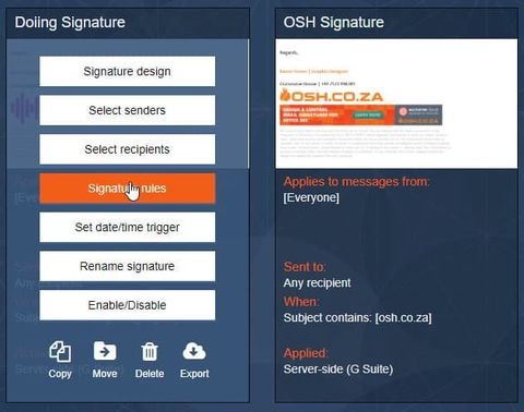 Exclaimer signature rules menu